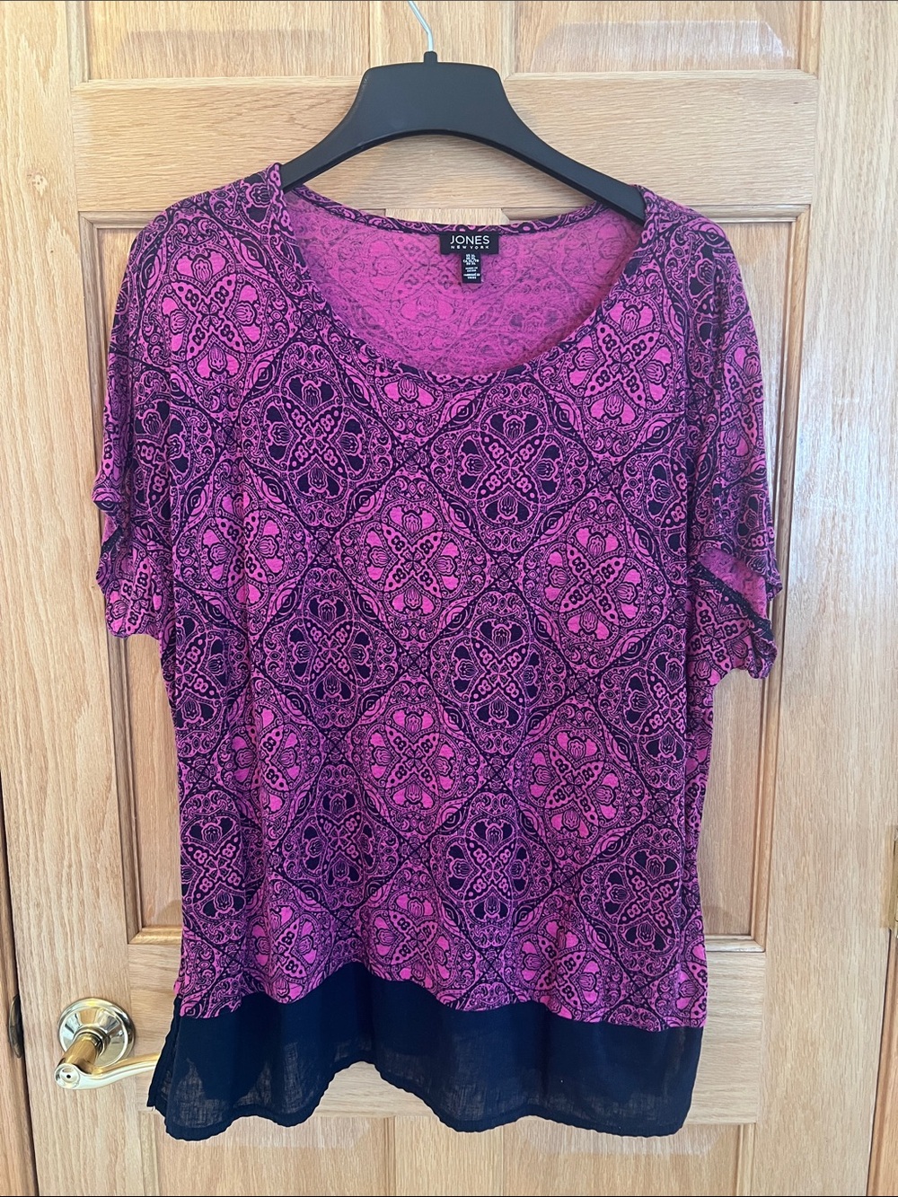 Jones New York Fuchsia and Black Printed Short-Sleeve Top XL
